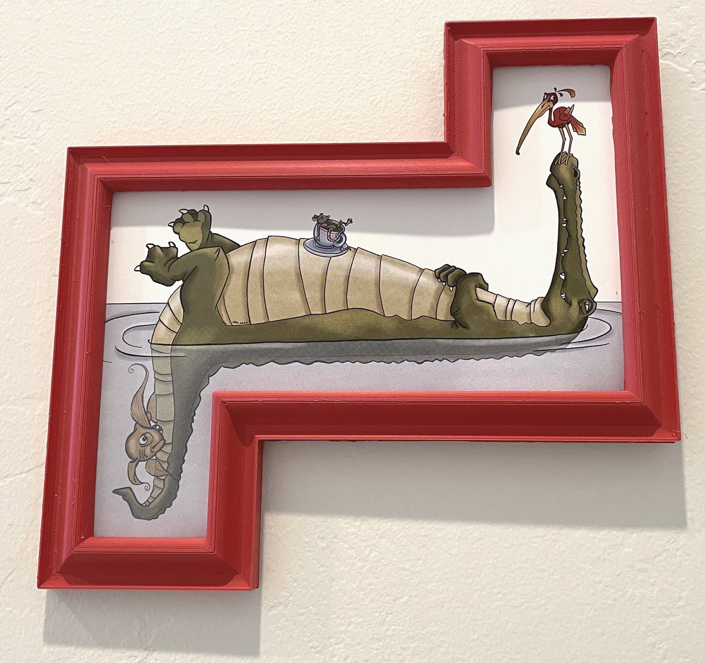Illustrated Alligator print in a custom designed, 3D printed frame.