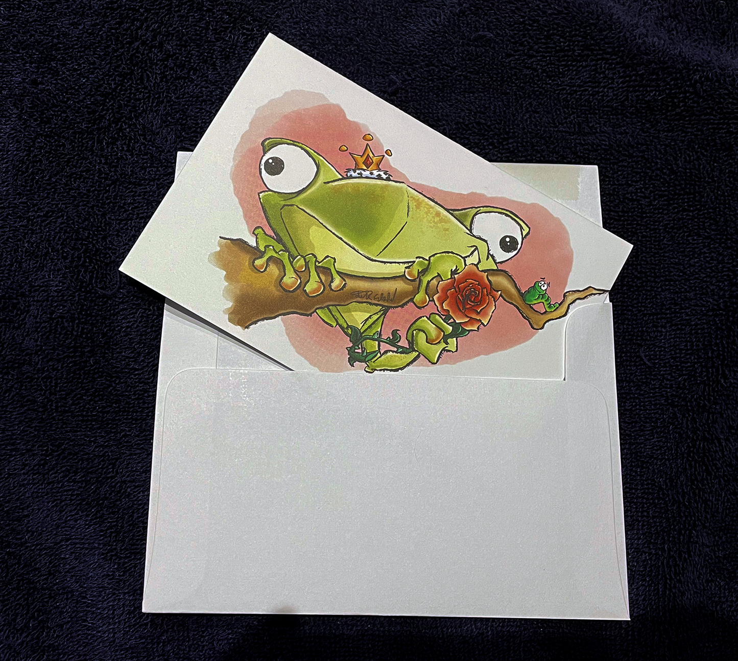 Illustrated Frog on a blank note card