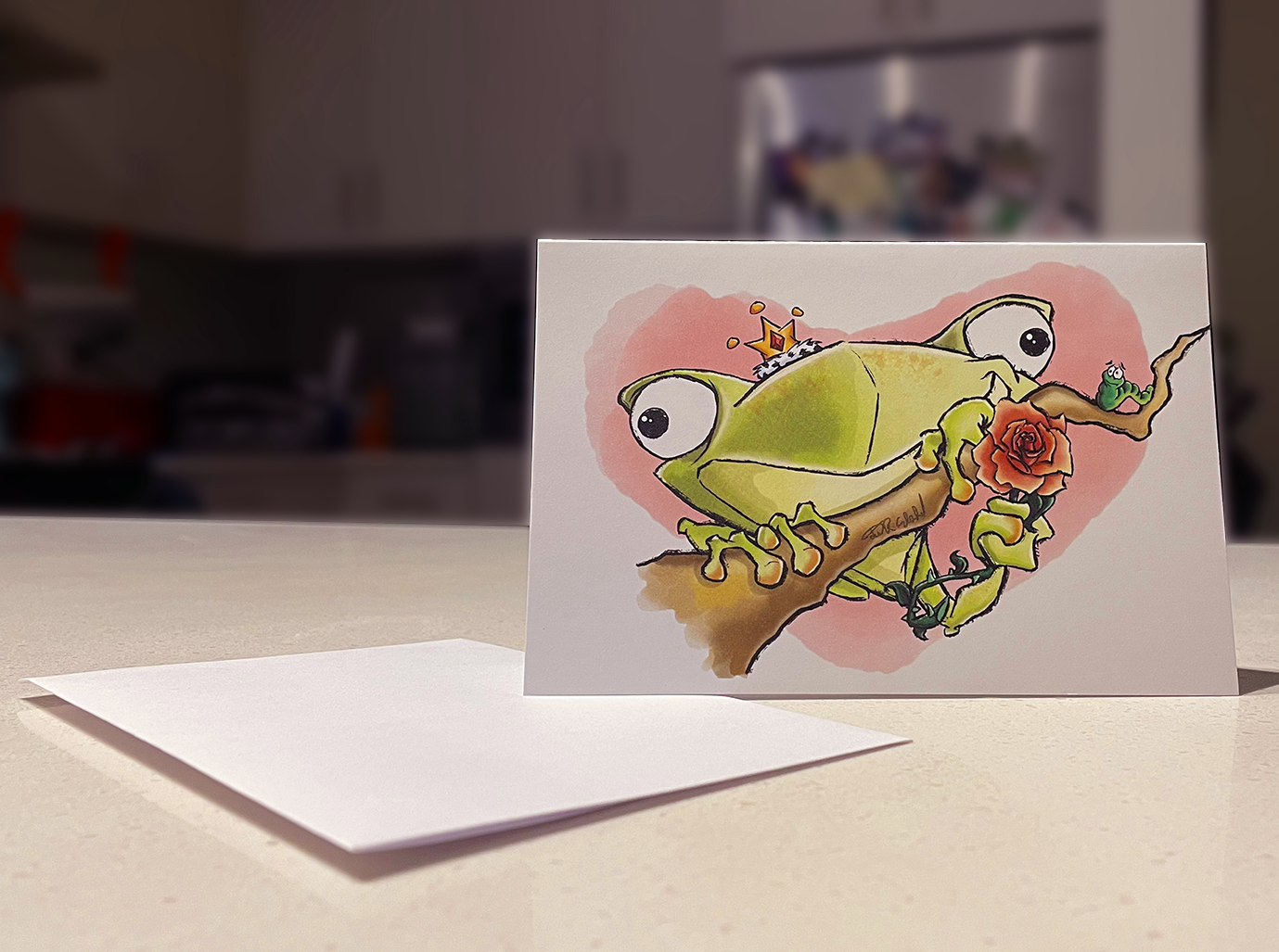 Illustrated Frog on a blank note card