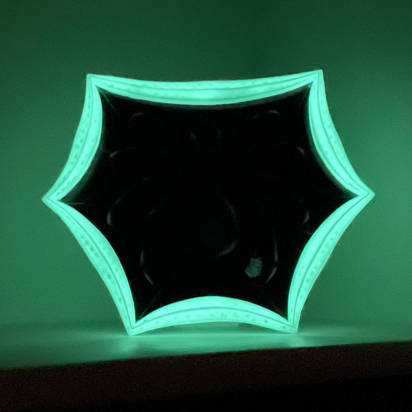Illustrated Spider in a custom designed, GLOW IN THE DARK, 3D printed frame.
